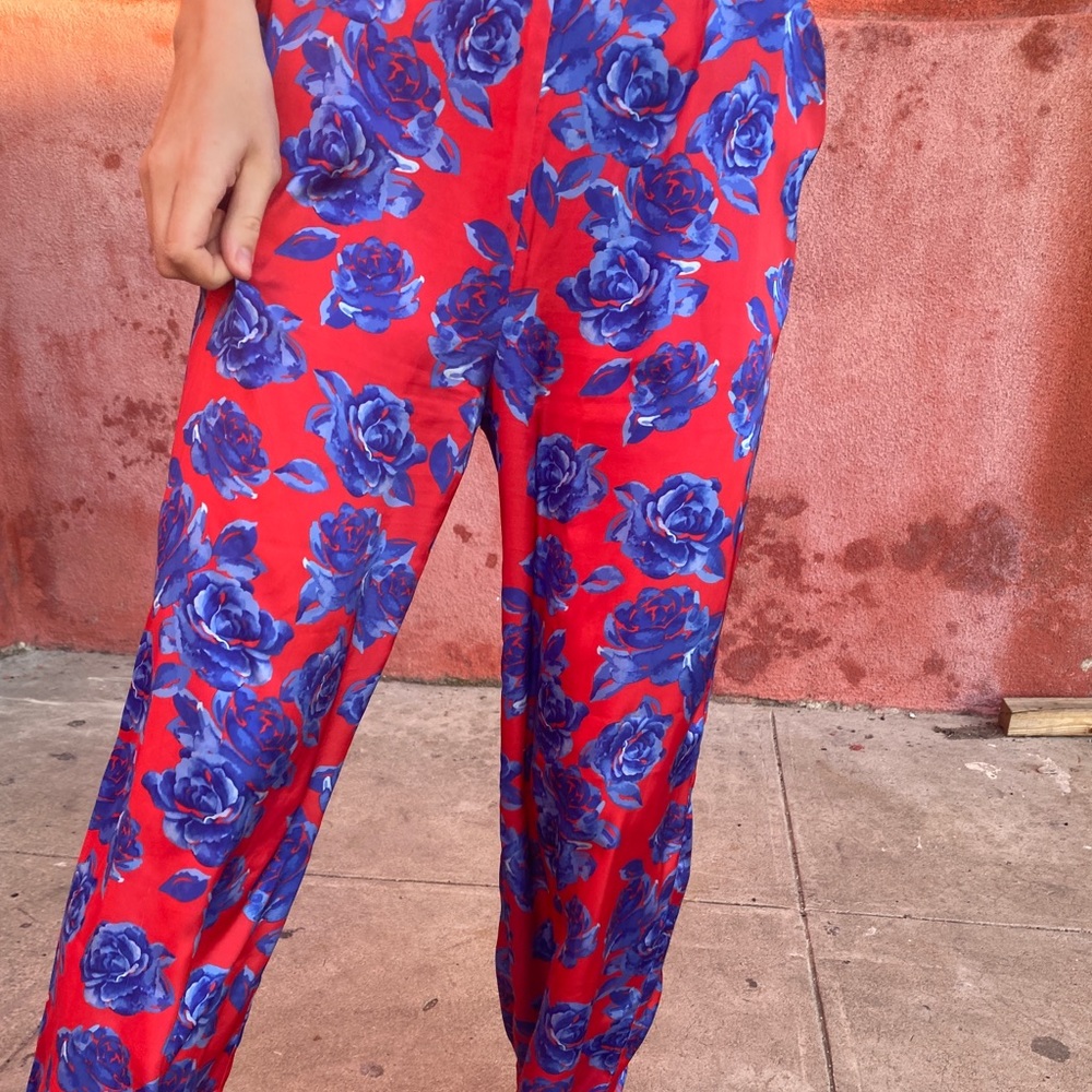 SATIN WIDE LEG ROSE PANTS - Picture 4 of 9